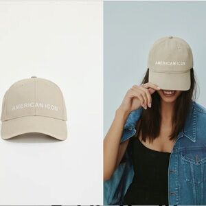 Good American American Icon Dad Hate Tan and White Adjustable Back